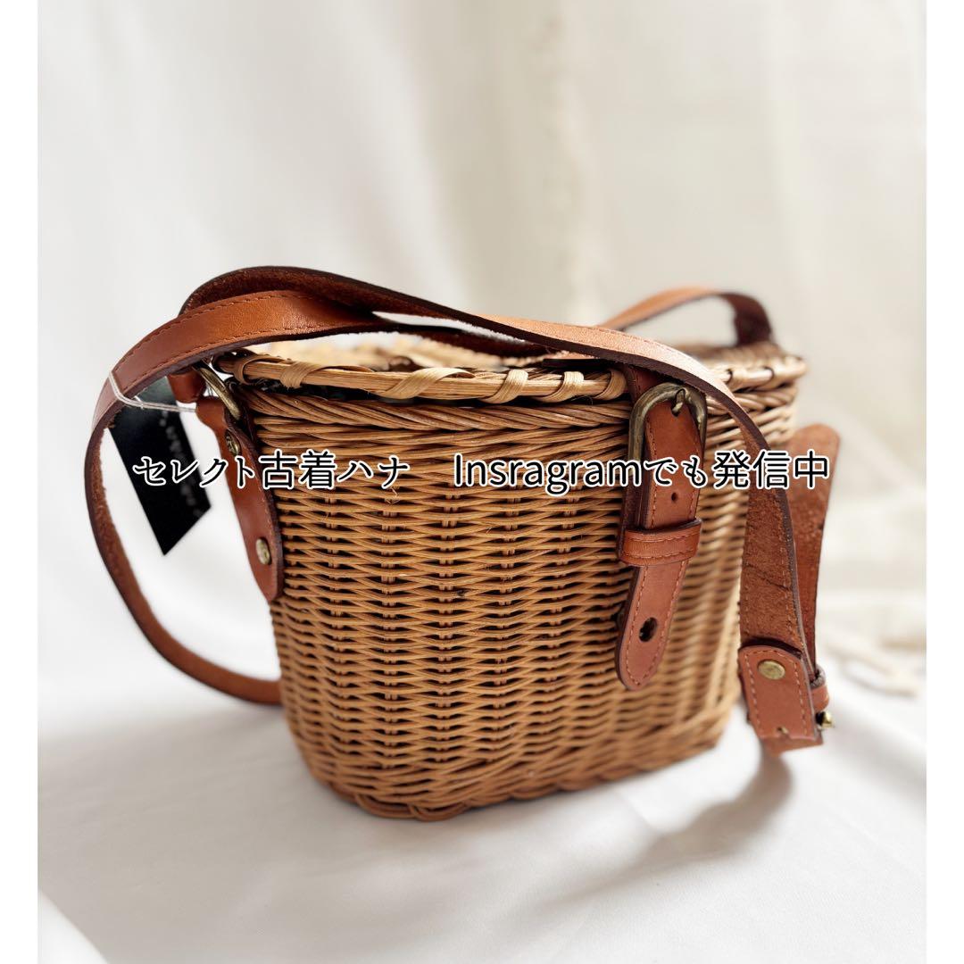 25115 ラタン　かご　バスケット　ショルダー　バスケットバッグ レザー