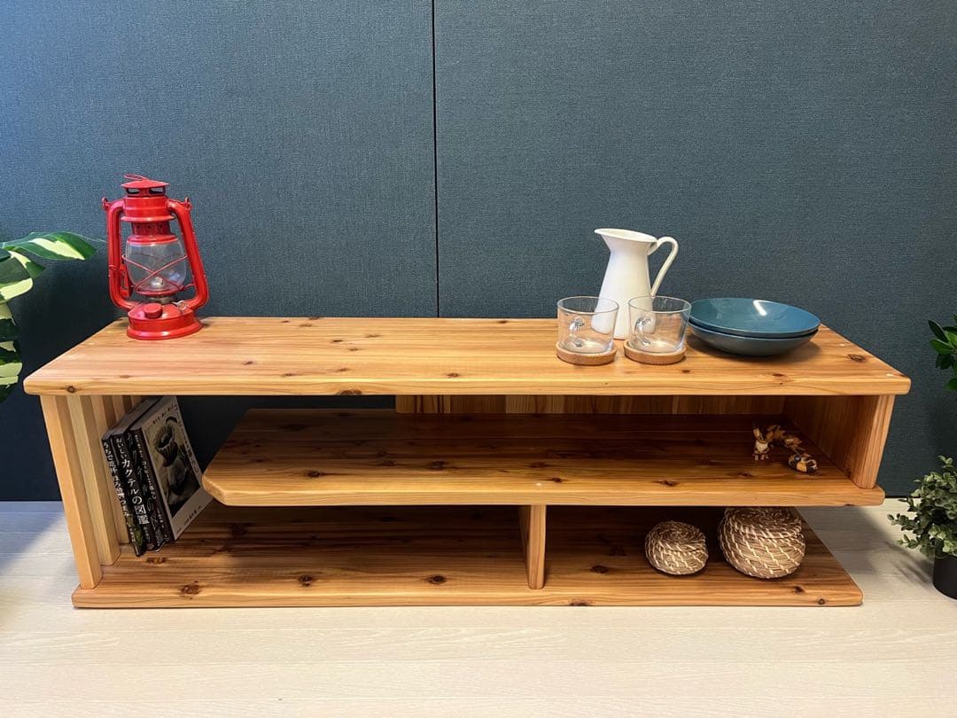 【送料無料】 テレビボード 棚板付き 縦格子型 シェルフ 小物置き 杉 120