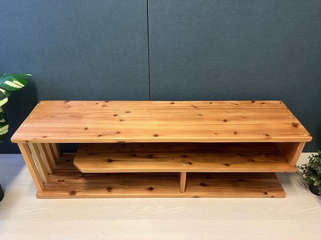 【送料無料】 テレビボード 棚板付き 縦格子型 シェルフ 小物置き 杉 120