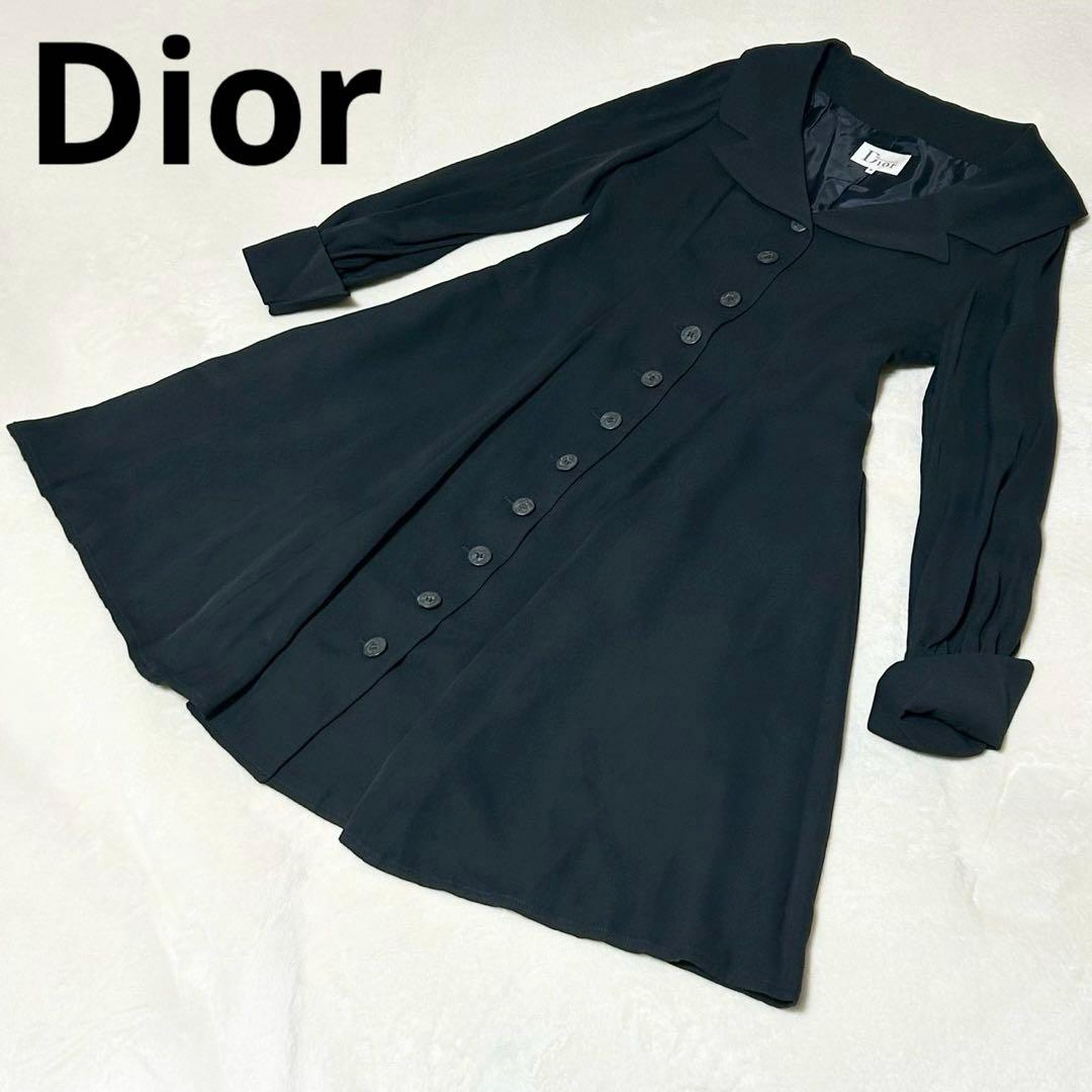 ★美品★マドモアゼルディオール　ワンピース　M ボタン　襟　ネイビー ドレス