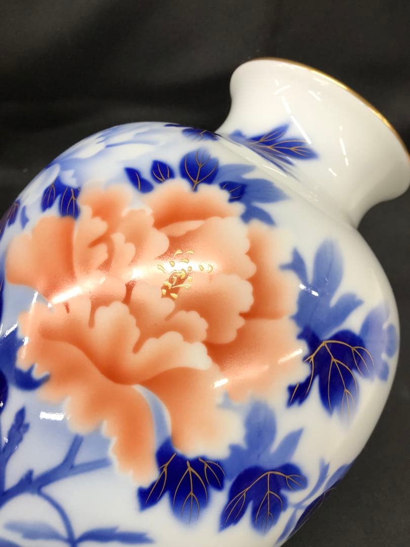 【極美品】深川製磁　染錦　牡丹　花瓶　フラワーベース