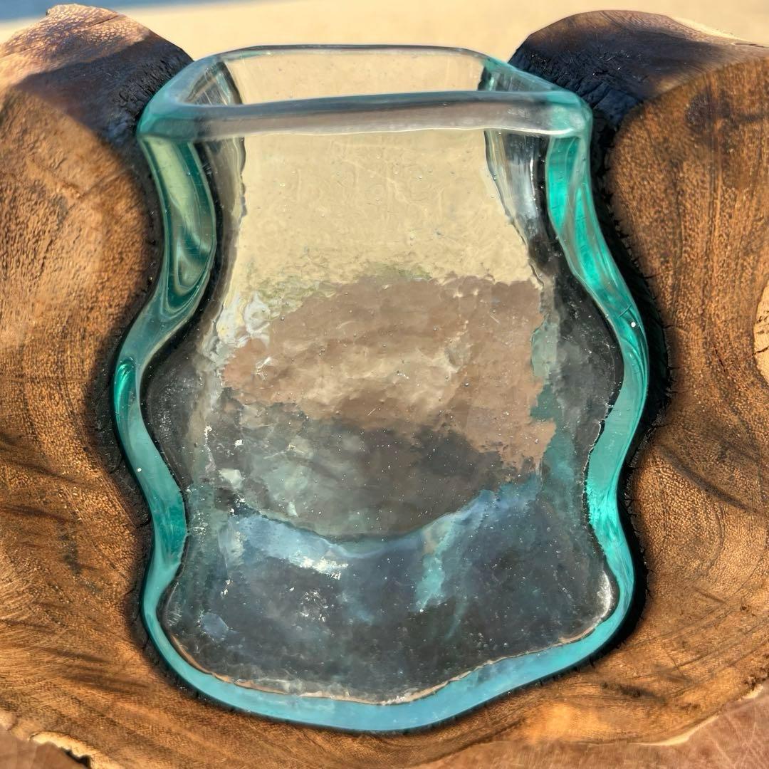 らい 天然木とガラスの花瓶UQ1 オブジェ 一輪挿し フラワーベース 作品