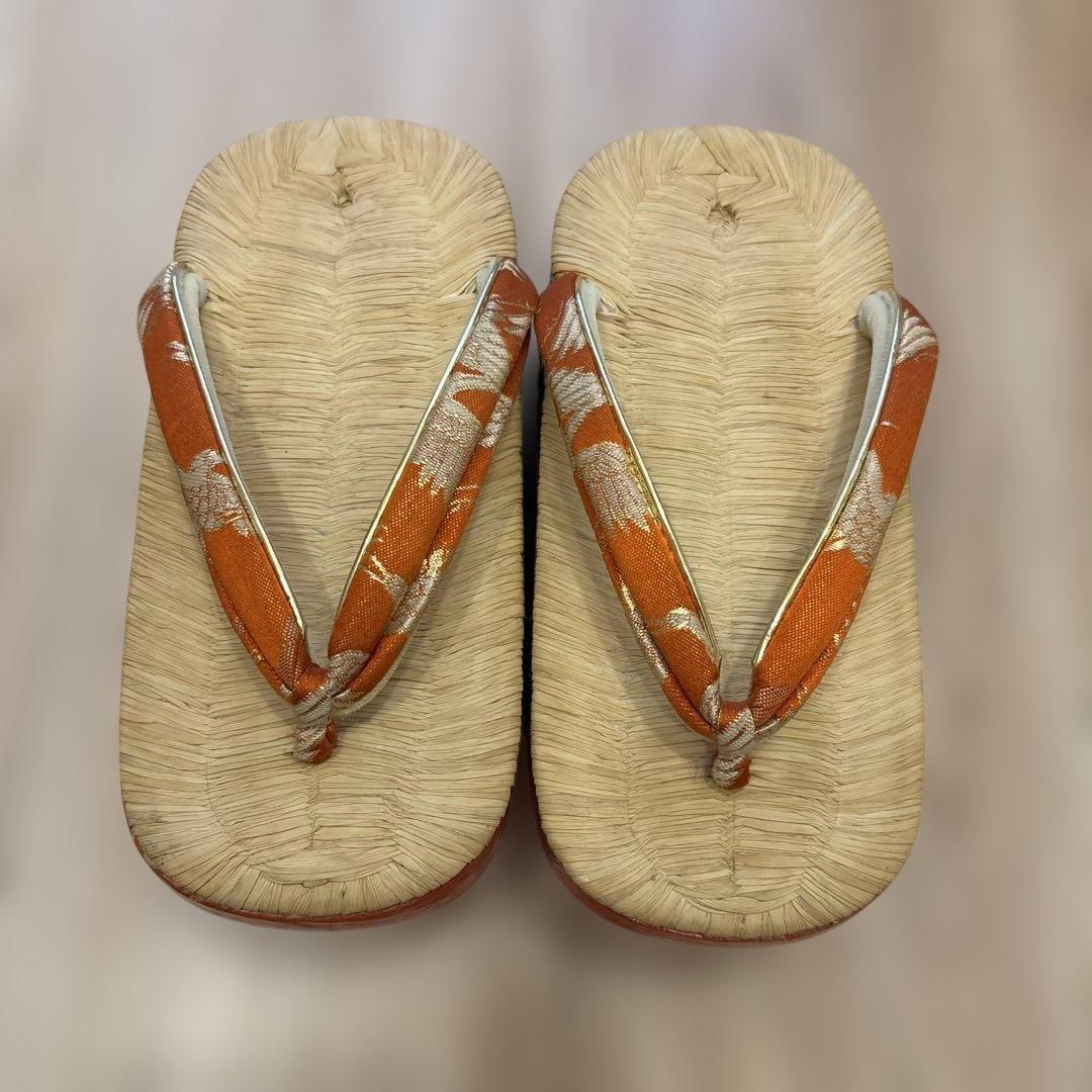 七五三　7歳　ぽっくり下駄　オレンジ系