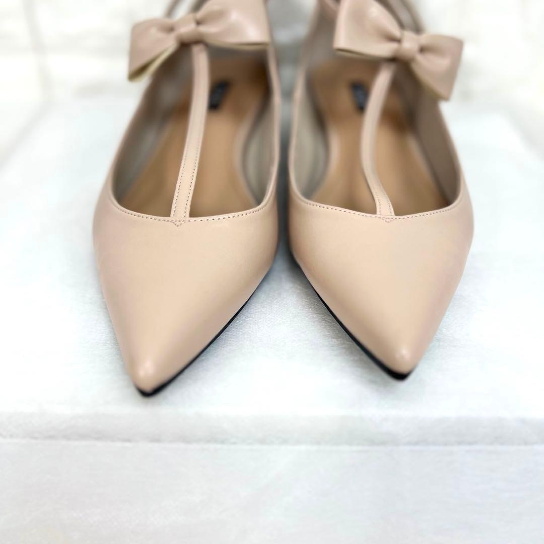 美品♡OHGA オーガ　Tアンクル　リボンパンプス　レザー　フラットパンプス