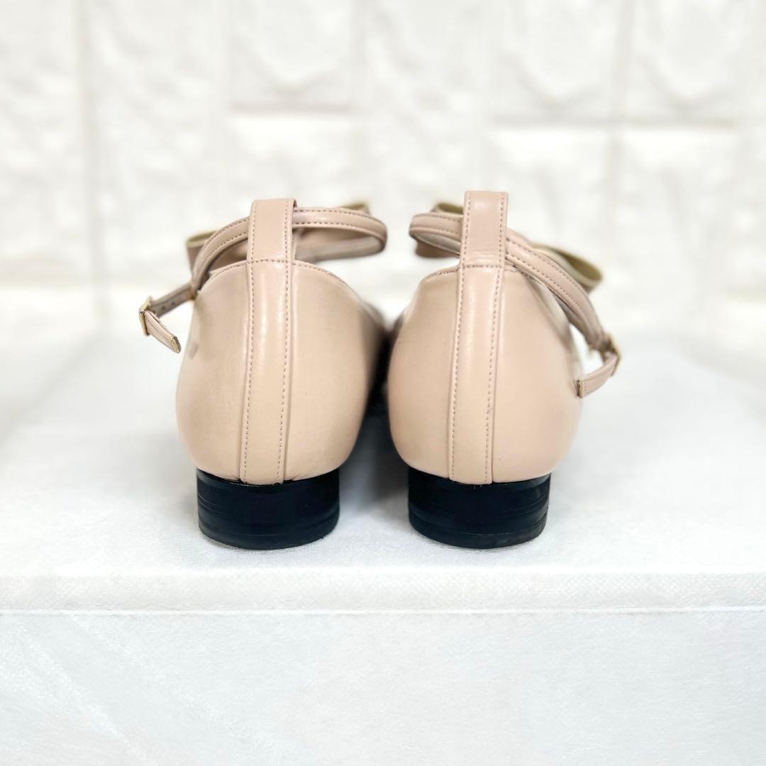 美品♡OHGA オーガ　Tアンクル　リボンパンプス　レザー　フラットパンプス