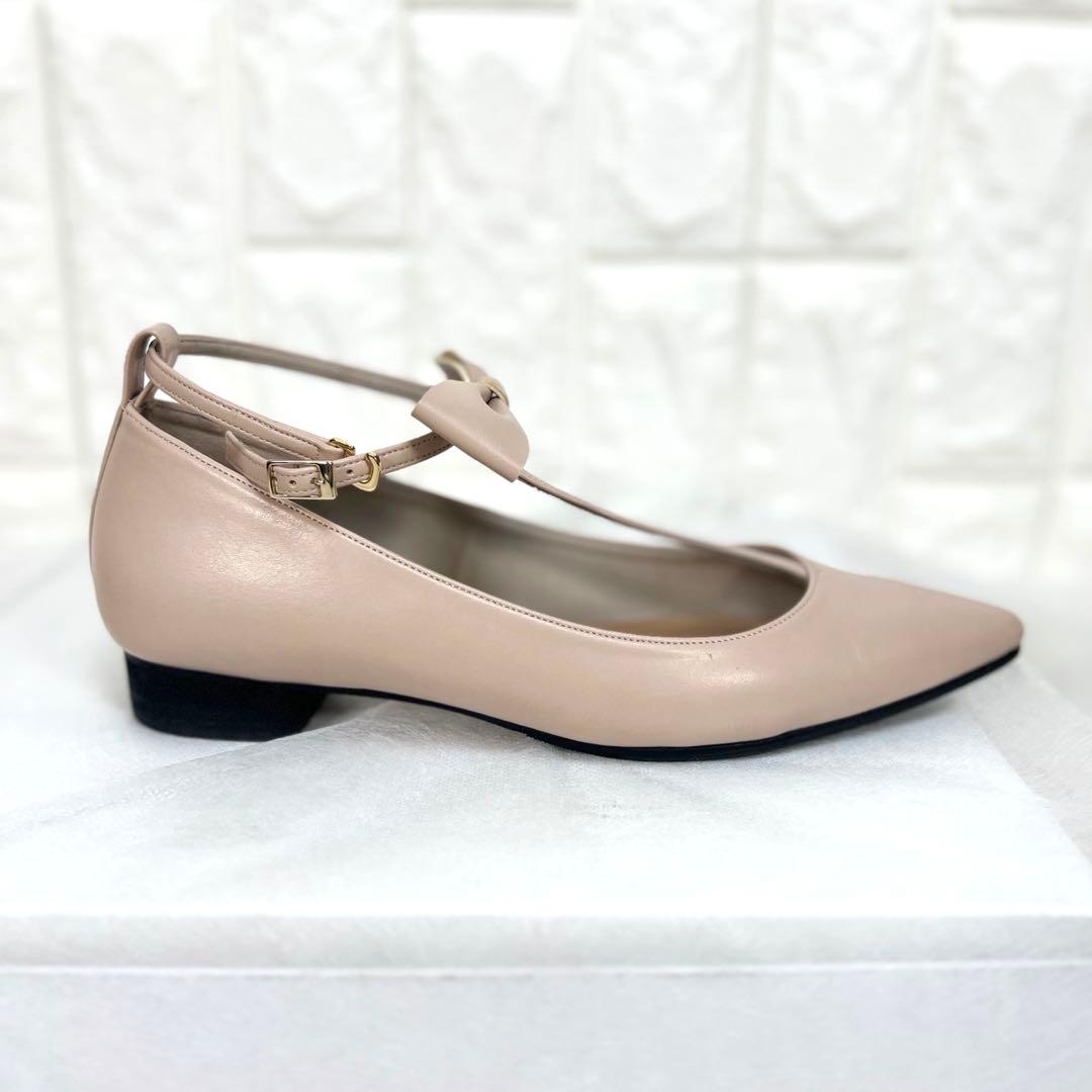 美品♡OHGA オーガ　Tアンクル　リボンパンプス　レザー　フラットパンプス