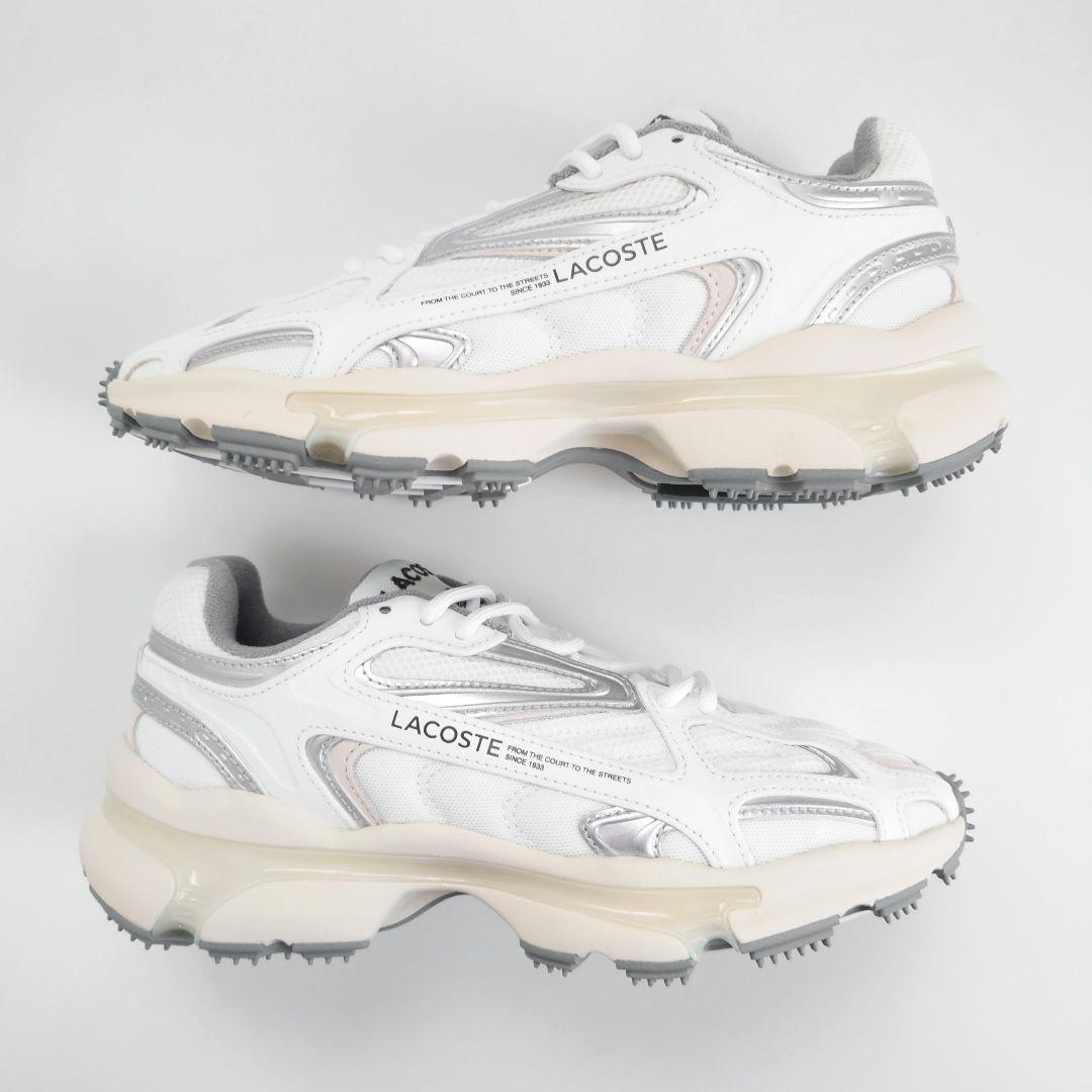 未使用 ラコステ L003 2K24 メタリックレザー メッシュ スニーカー