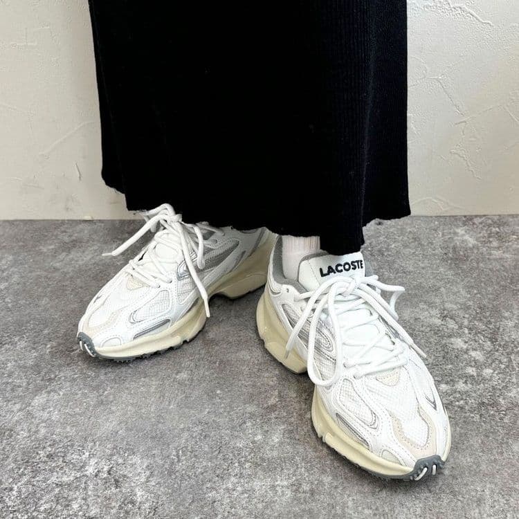 未使用 ラコステ L003 2K24 メタリックレザー メッシュ スニーカー