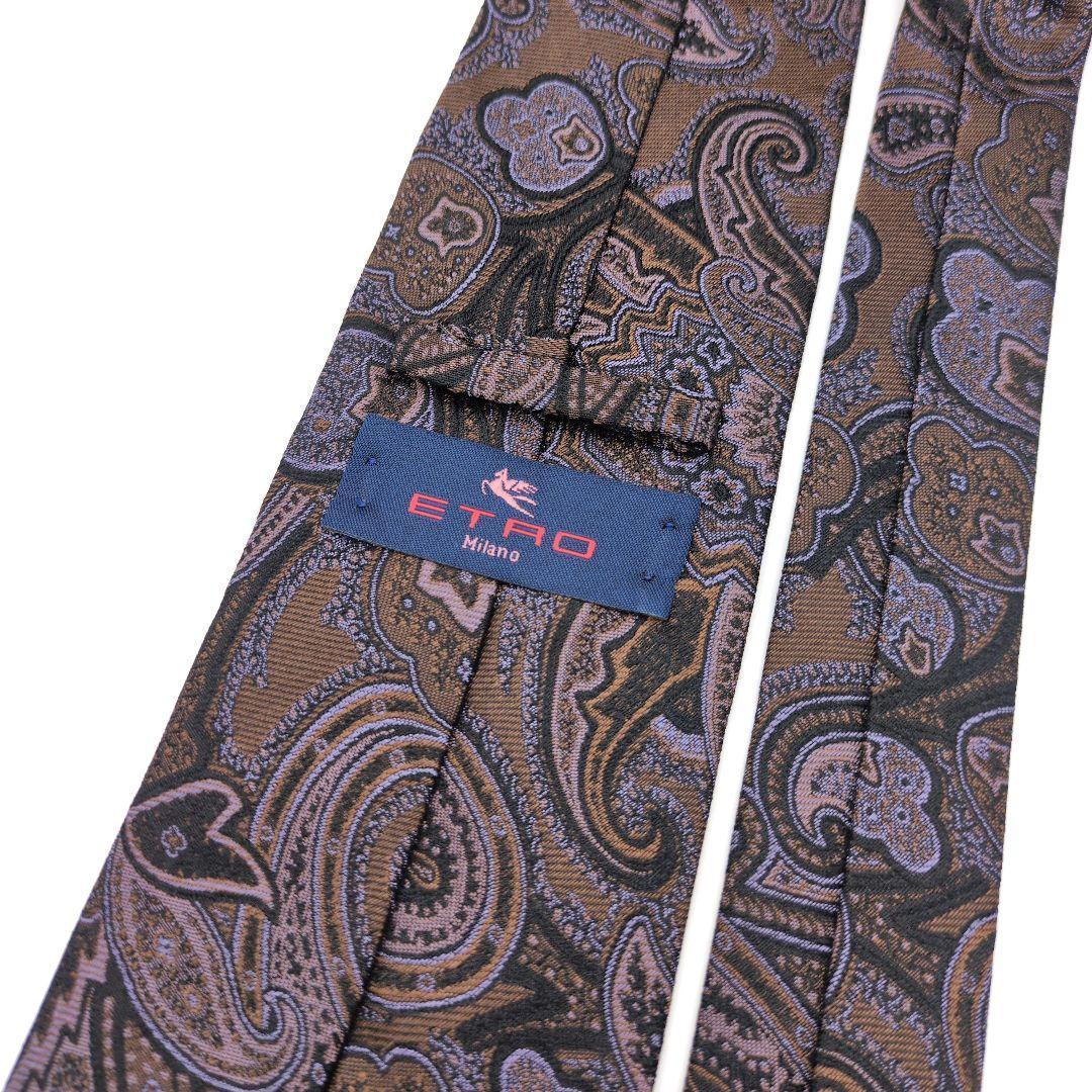 【美品】エトロ ネクタイ ブラウン ブラック ペイズリー 光沢 高級 イタリア製