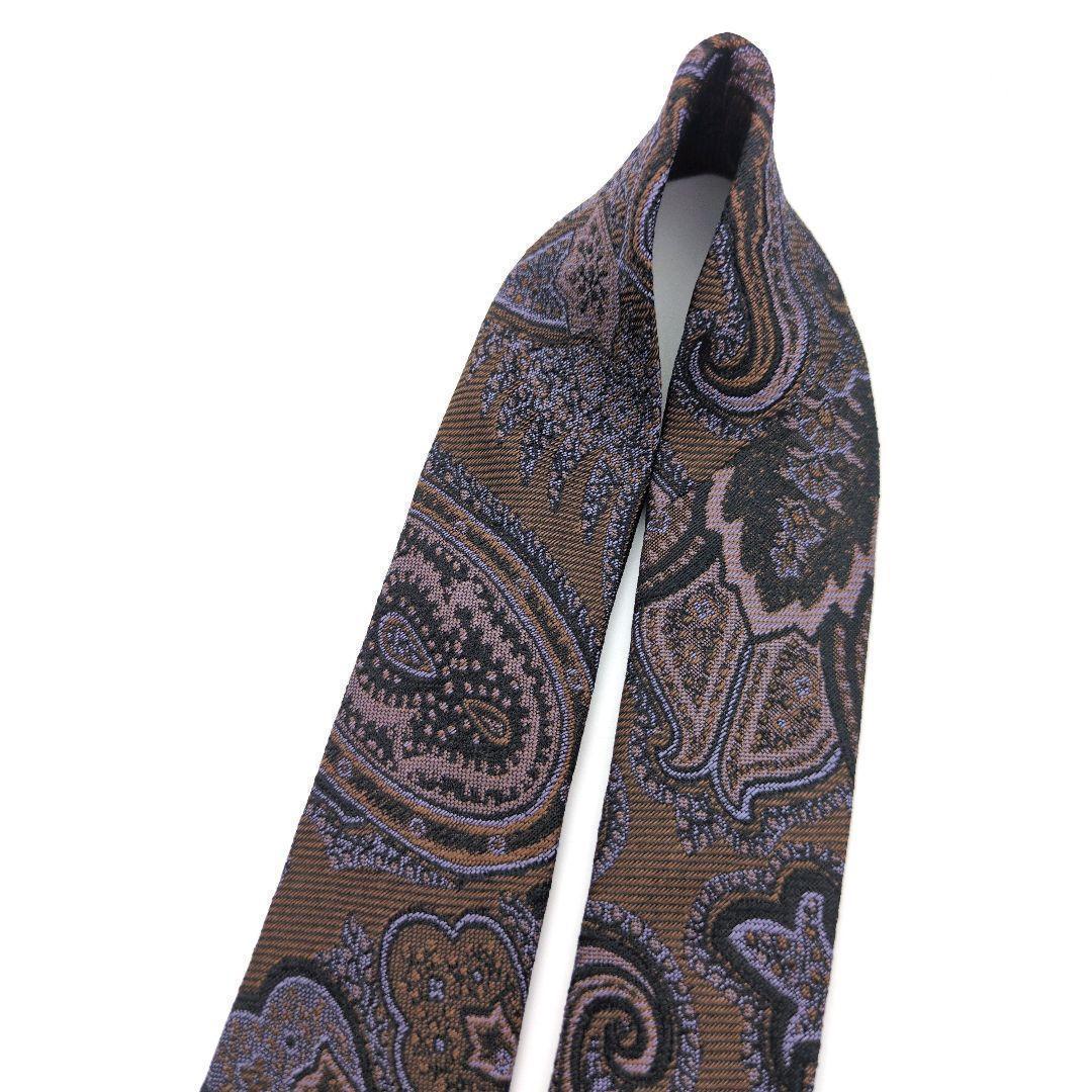 【美品】エトロ ネクタイ ブラウン ブラック ペイズリー 光沢 高級 イタリア製