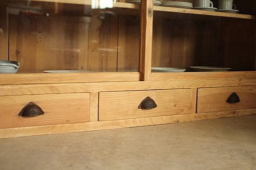 ロコ　古い木枠のガラス戸棚　引き出し3杯　水屋　食器棚　カウンター