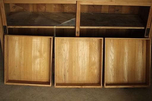 ロコ　古い木枠のガラス戸棚　引き出し3杯　水屋　食器棚　カウンター