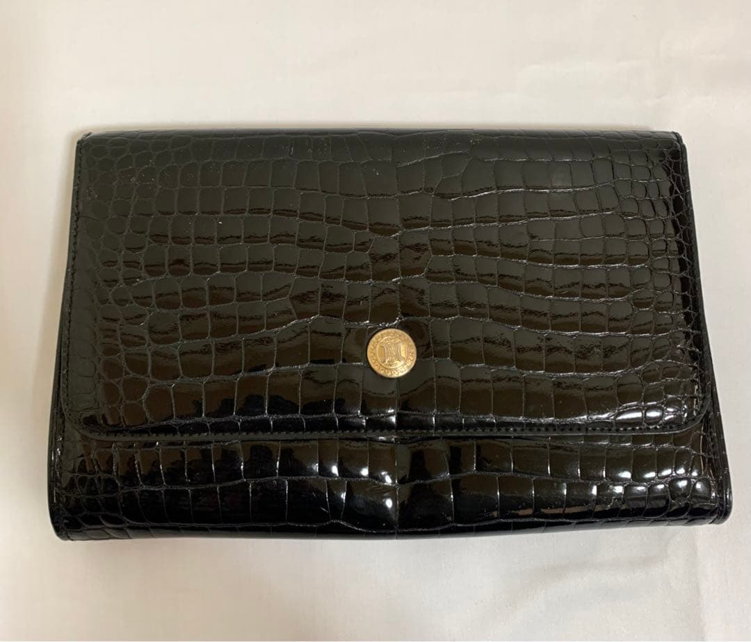 【CELINE セリーヌ】クラッチバッグ　セカンドバッグ　クロコ型押し　黒