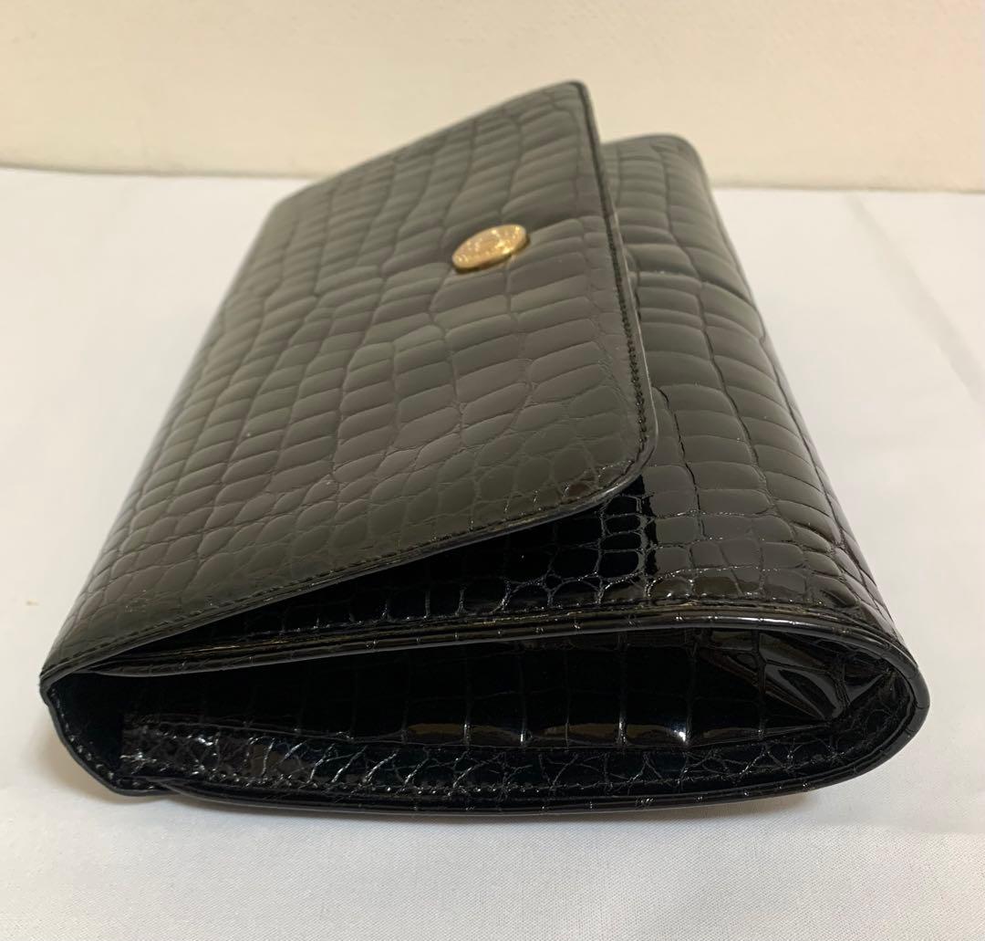 【CELINE セリーヌ】クラッチバッグ　セカンドバッグ　クロコ型押し　黒