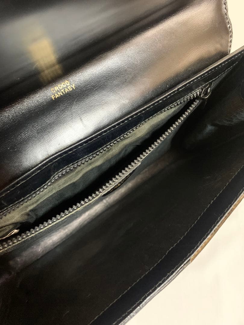 【CELINE セリーヌ】クラッチバッグ　セカンドバッグ　クロコ型押し　黒