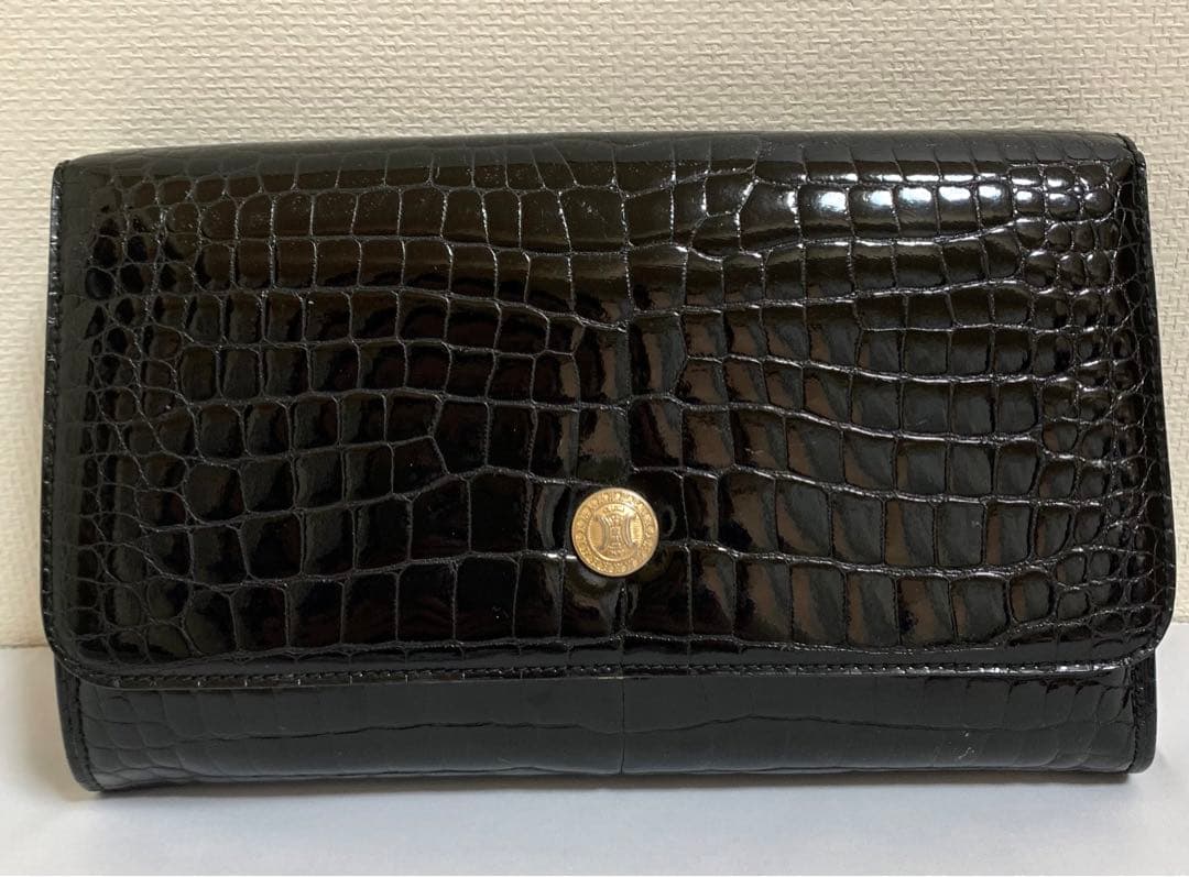 【CELINE セリーヌ】クラッチバッグ　セカンドバッグ　クロコ型押し　黒