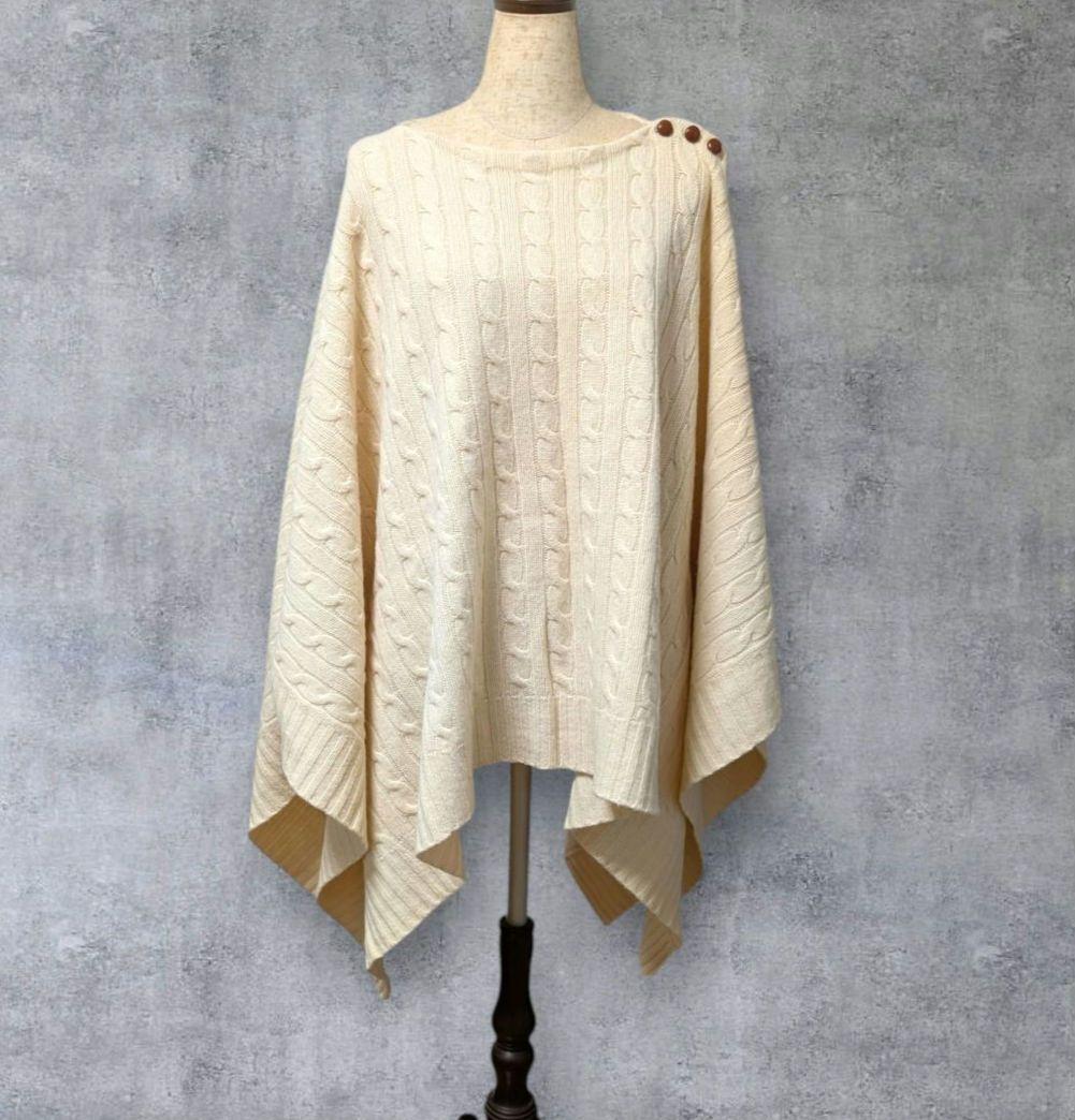 ラルフローレン ウール カシミヤ ケーブル編ニット ポンチョM-L
