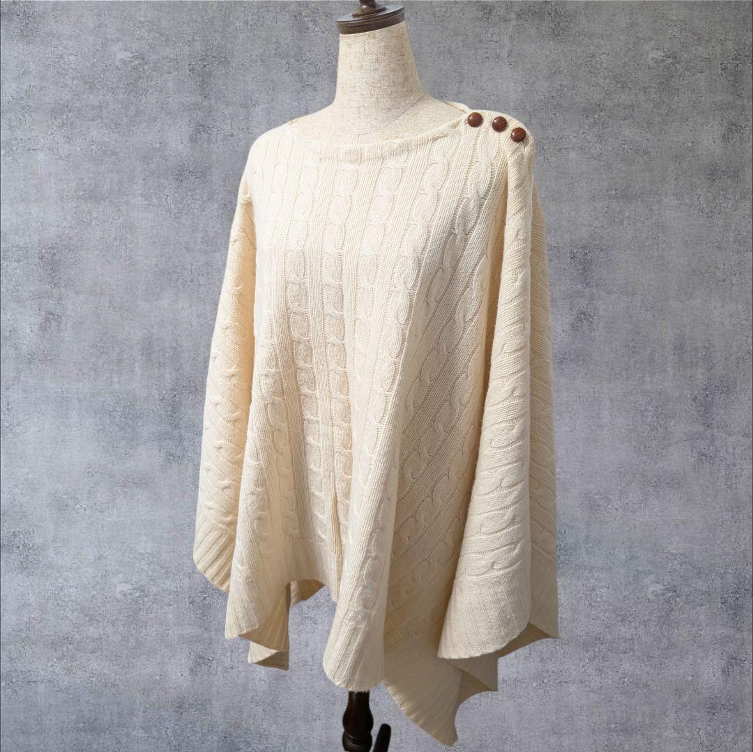 ラルフローレン ウール カシミヤ ケーブル編ニット ポンチョM-L