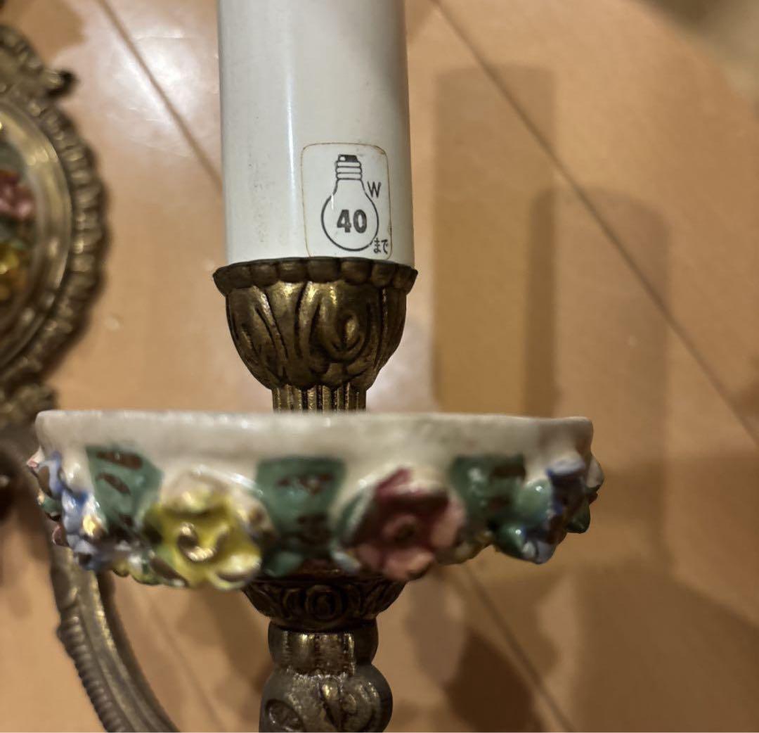 ヴィンテージ スペイン カポディモンテ ダブル ウォールライトピンクのバラ 照明