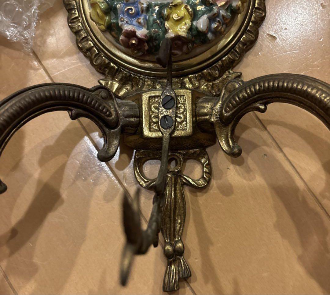 ヴィンテージ スペイン カポディモンテ ダブル ウォールライトピンクのバラ 照明