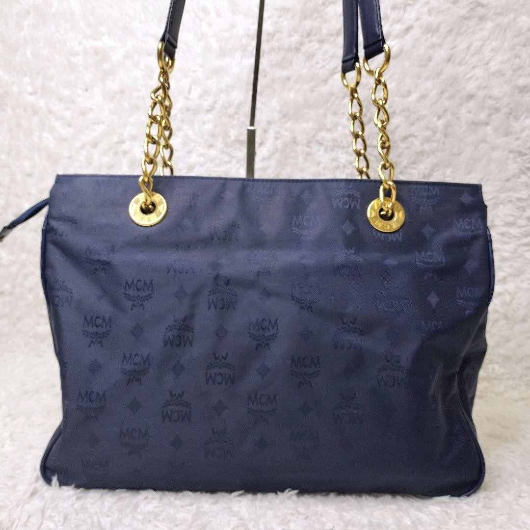 MCM トートバッグ　ヴィセトス柄 ゴールドチェーン　ロゴ金具　レザー 総柄