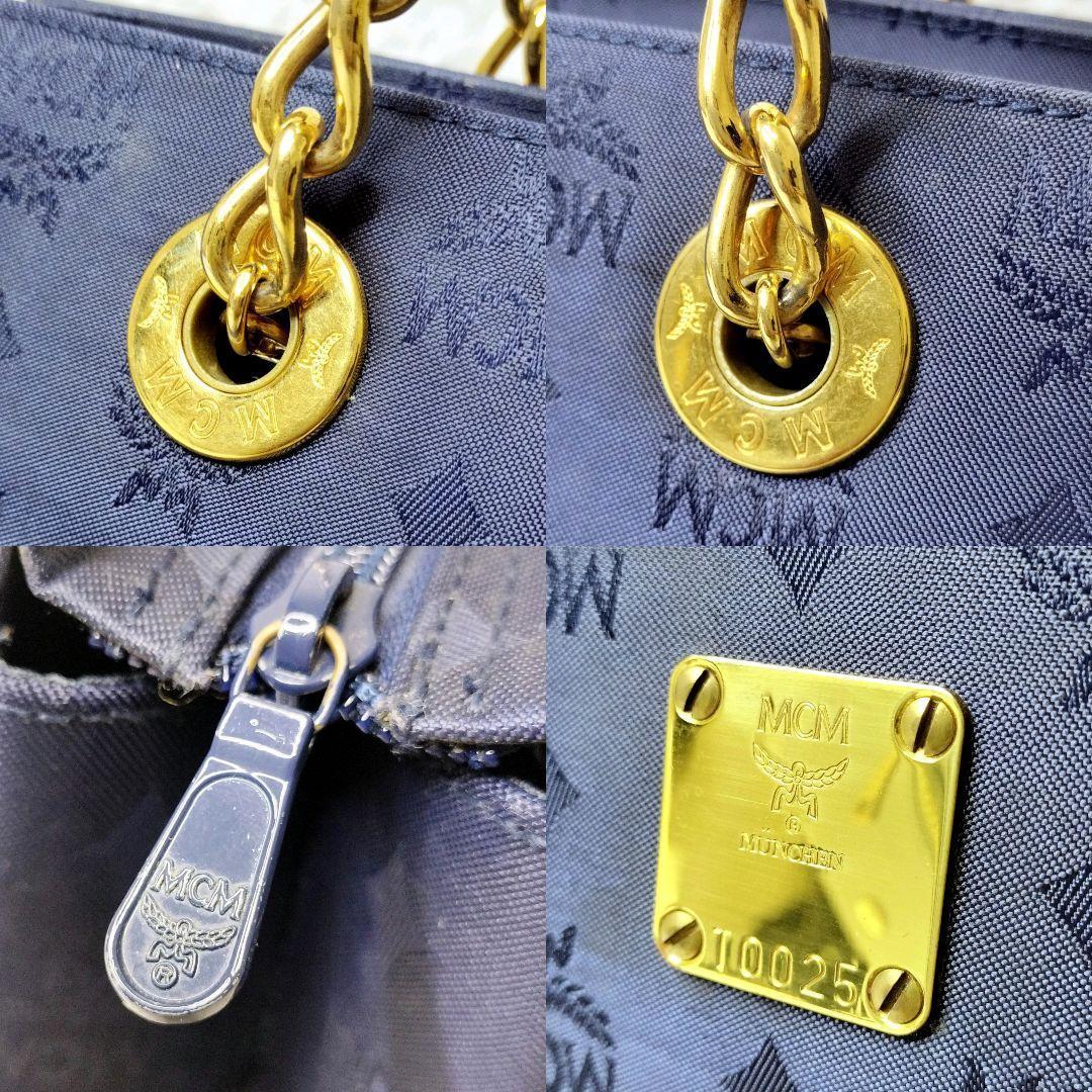 MCM トートバッグ　ヴィセトス柄 ゴールドチェーン　ロゴ金具　レザー 総柄