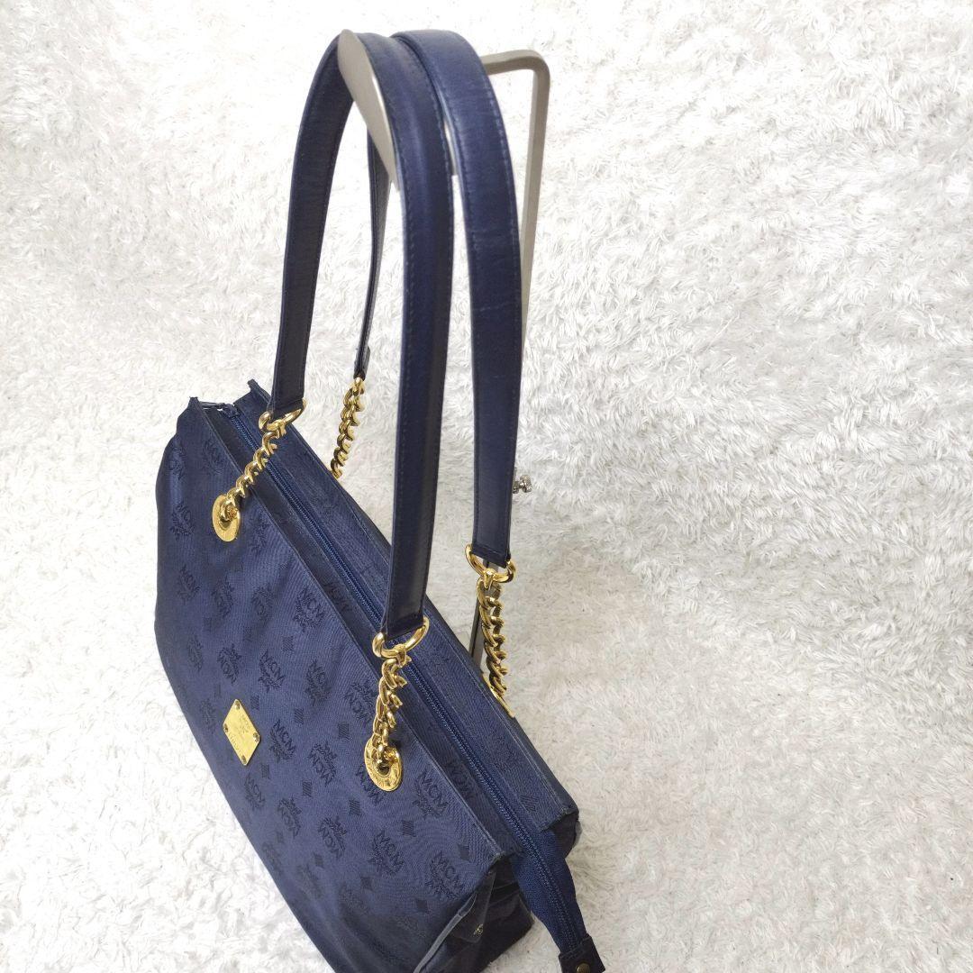 MCM トートバッグ　ヴィセトス柄 ゴールドチェーン　ロゴ金具　レザー 総柄
