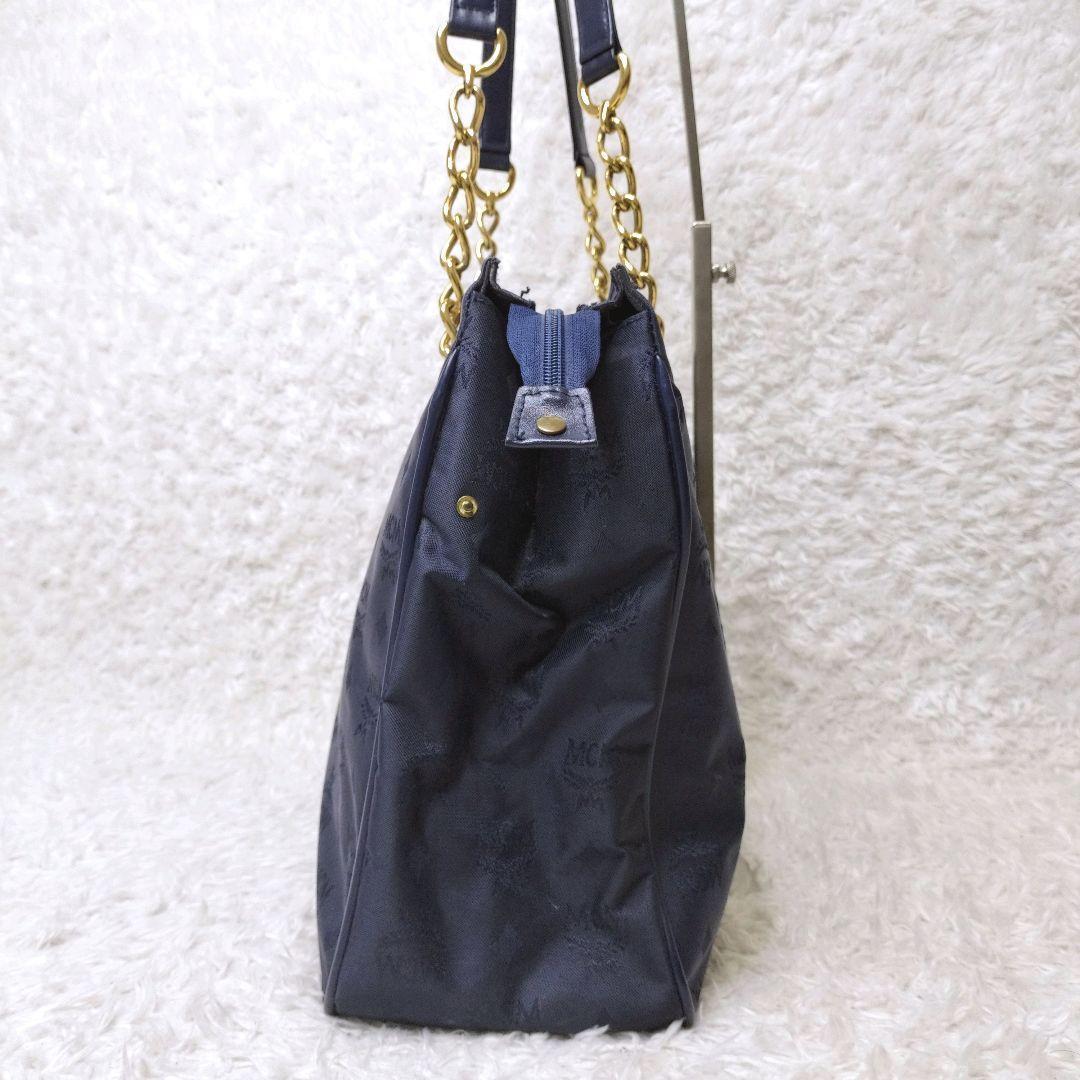 MCM トートバッグ　ヴィセトス柄 ゴールドチェーン　ロゴ金具　レザー 総柄
