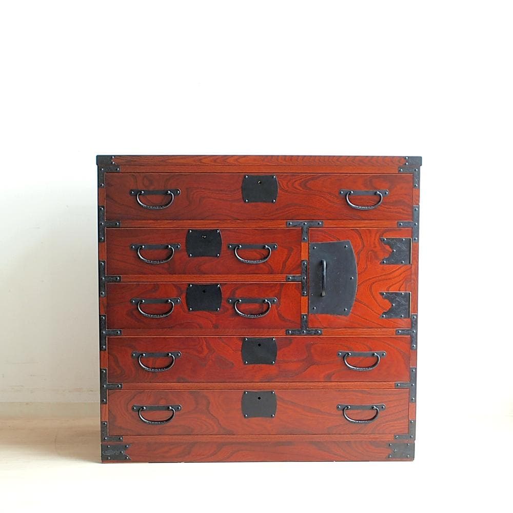 青木産業 越後 整理箪笥 90cm 鍵付き 欅材 時代箪笥 金具 ZR24078