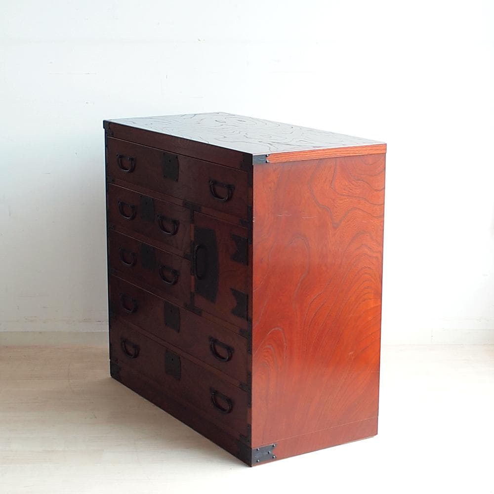 青木産業 越後 整理箪笥 90cm 鍵付き 欅材 時代箪笥 金具 ZR24078