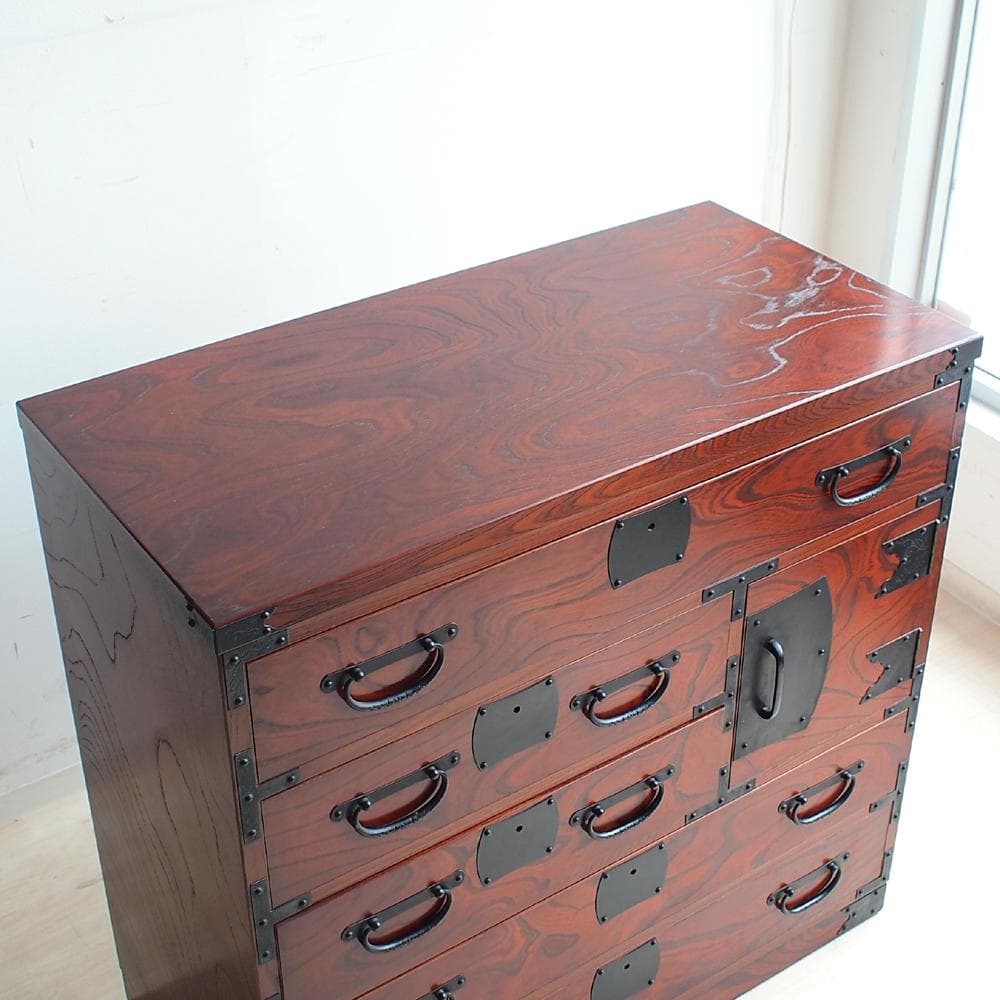 青木産業 越後 整理箪笥 90cm 鍵付き 欅材 時代箪笥 金具 ZR24078