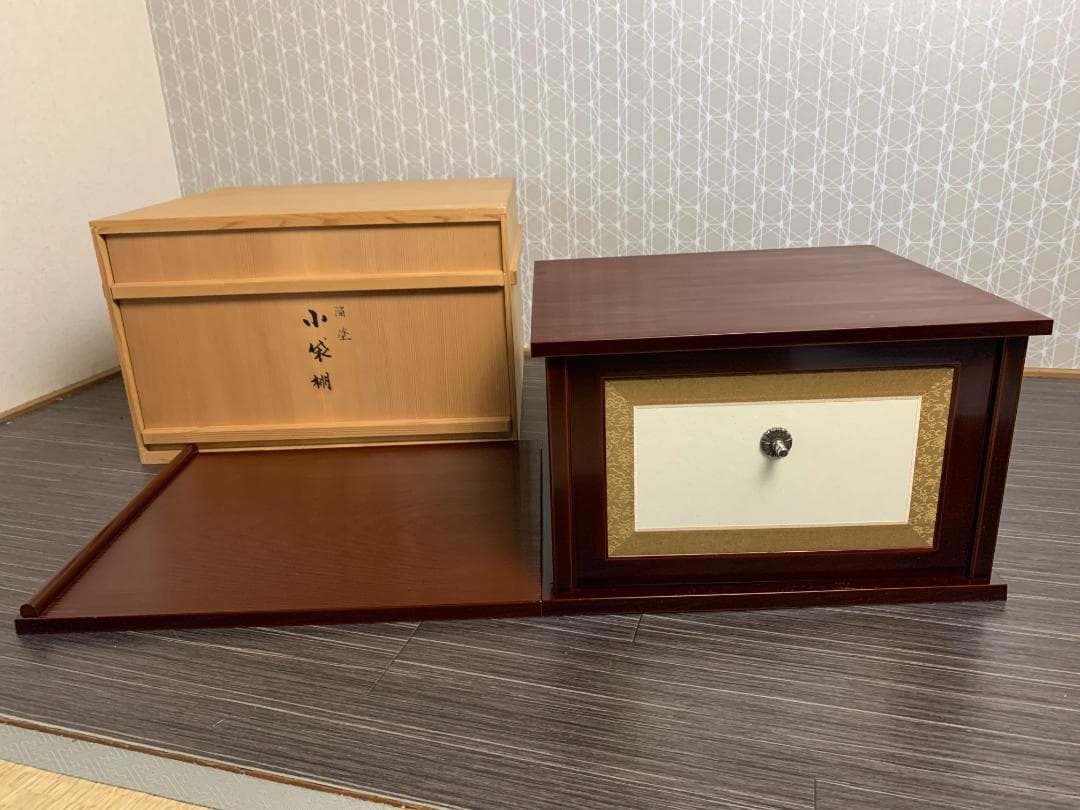 さくら　鈴木光入作 溜塗 即中斎好 小袋棚 共箱