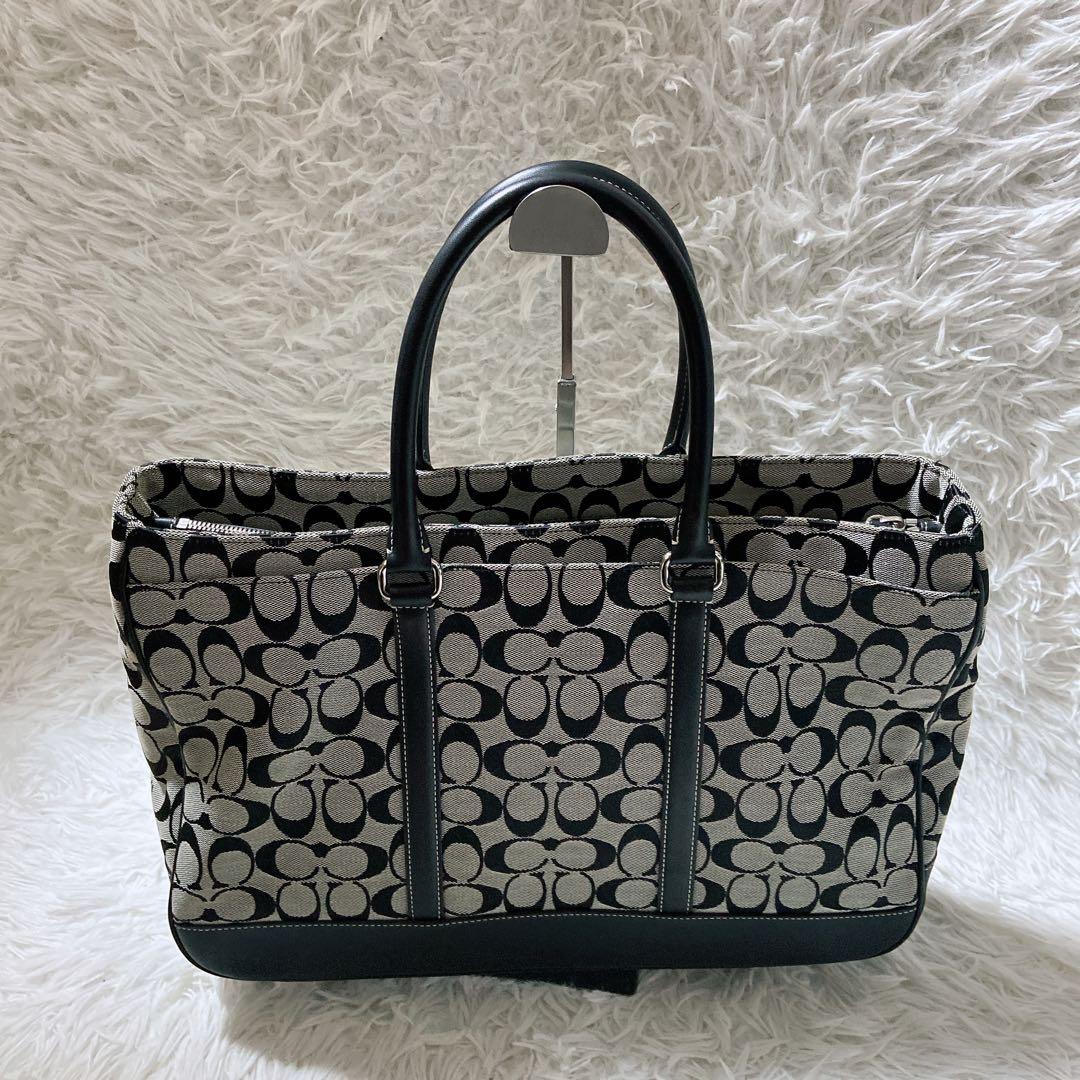 美品⭐️コーチ トートバッグ　シグネチャー　レザー　キャンバス　肩掛け　A4サイズ