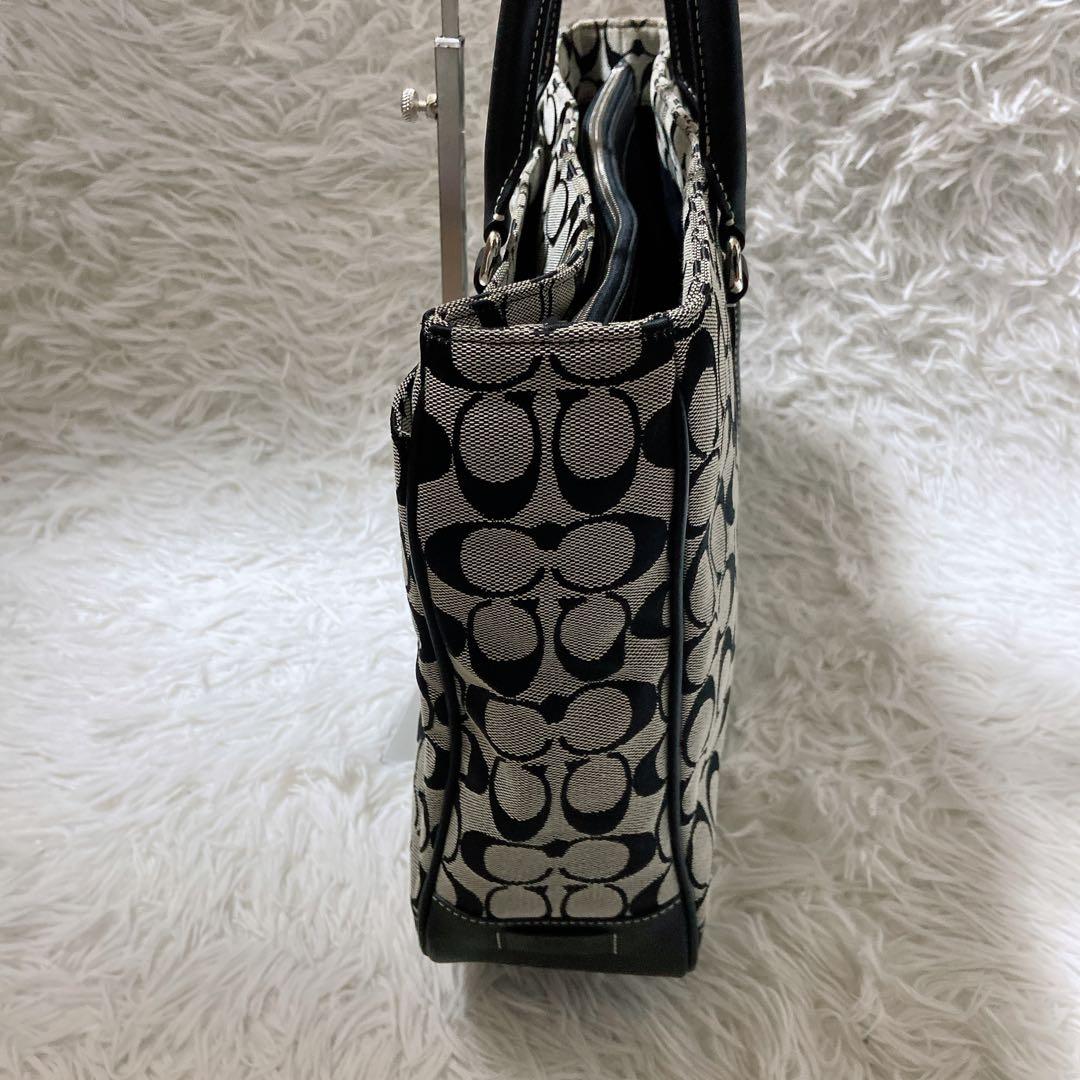 美品⭐️コーチ トートバッグ　シグネチャー　レザー　キャンバス　肩掛け　A4サイズ