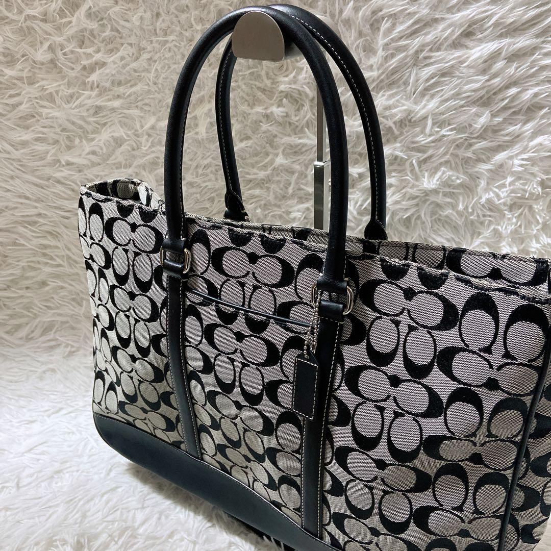 美品⭐️コーチ トートバッグ　シグネチャー　レザー　キャンバス　肩掛け　A4サイズ