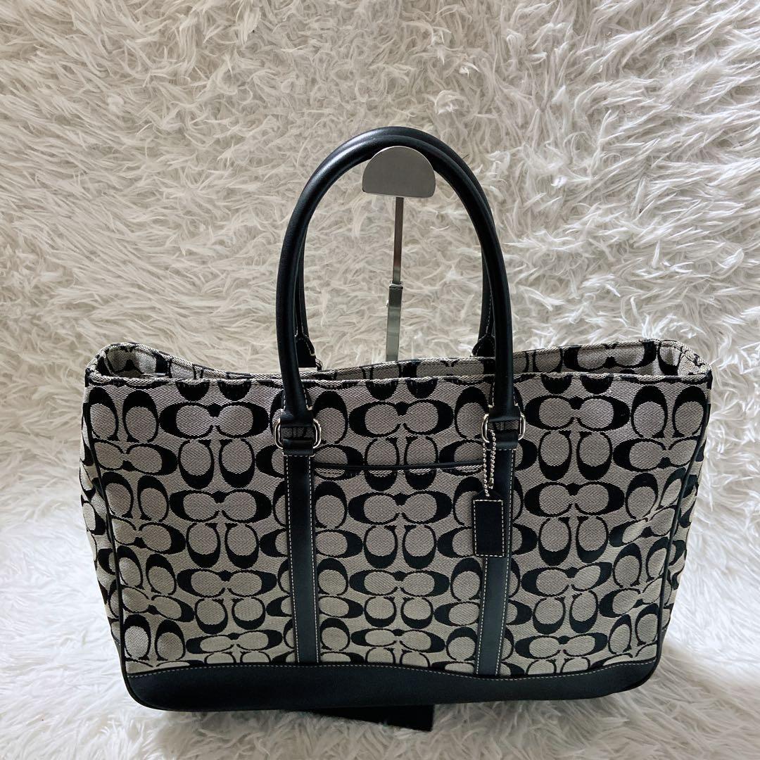 美品⭐️コーチ トートバッグ　シグネチャー　レザー　キャンバス　肩掛け　A4サイズ