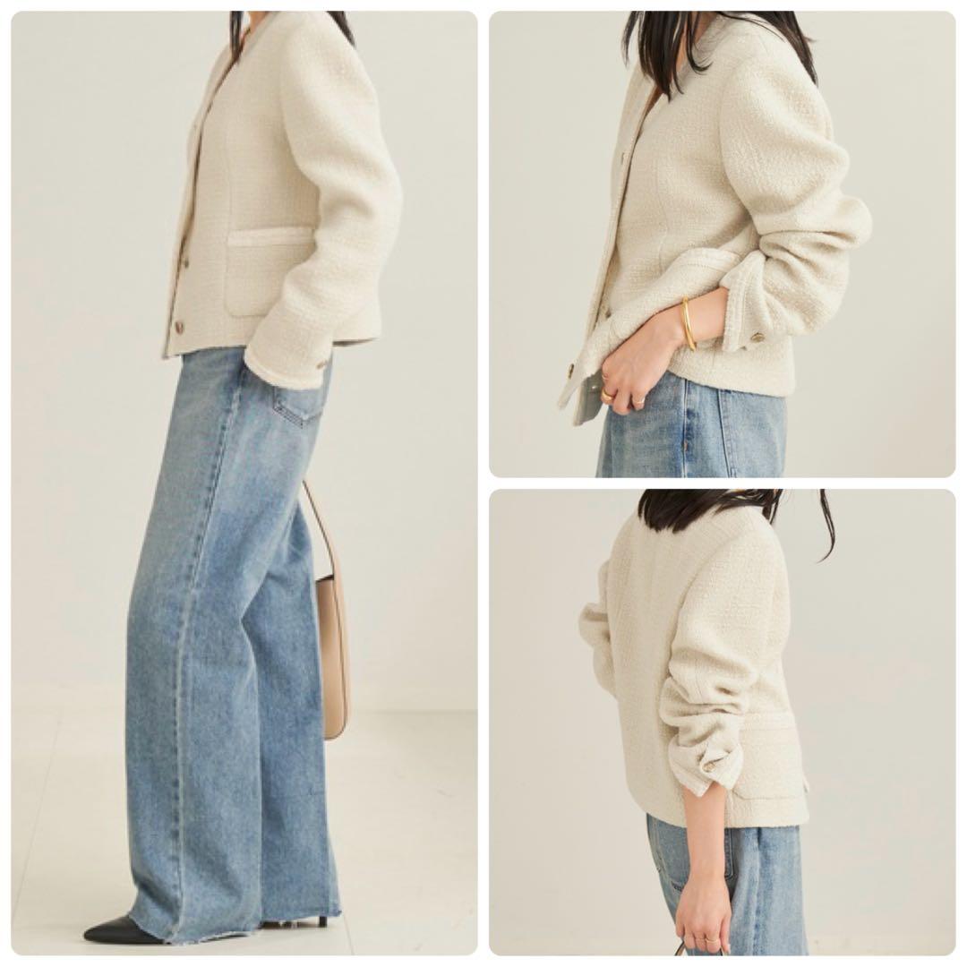 美品✨Plage ツイードジャケット 36 ウール ノーカラー 24AW