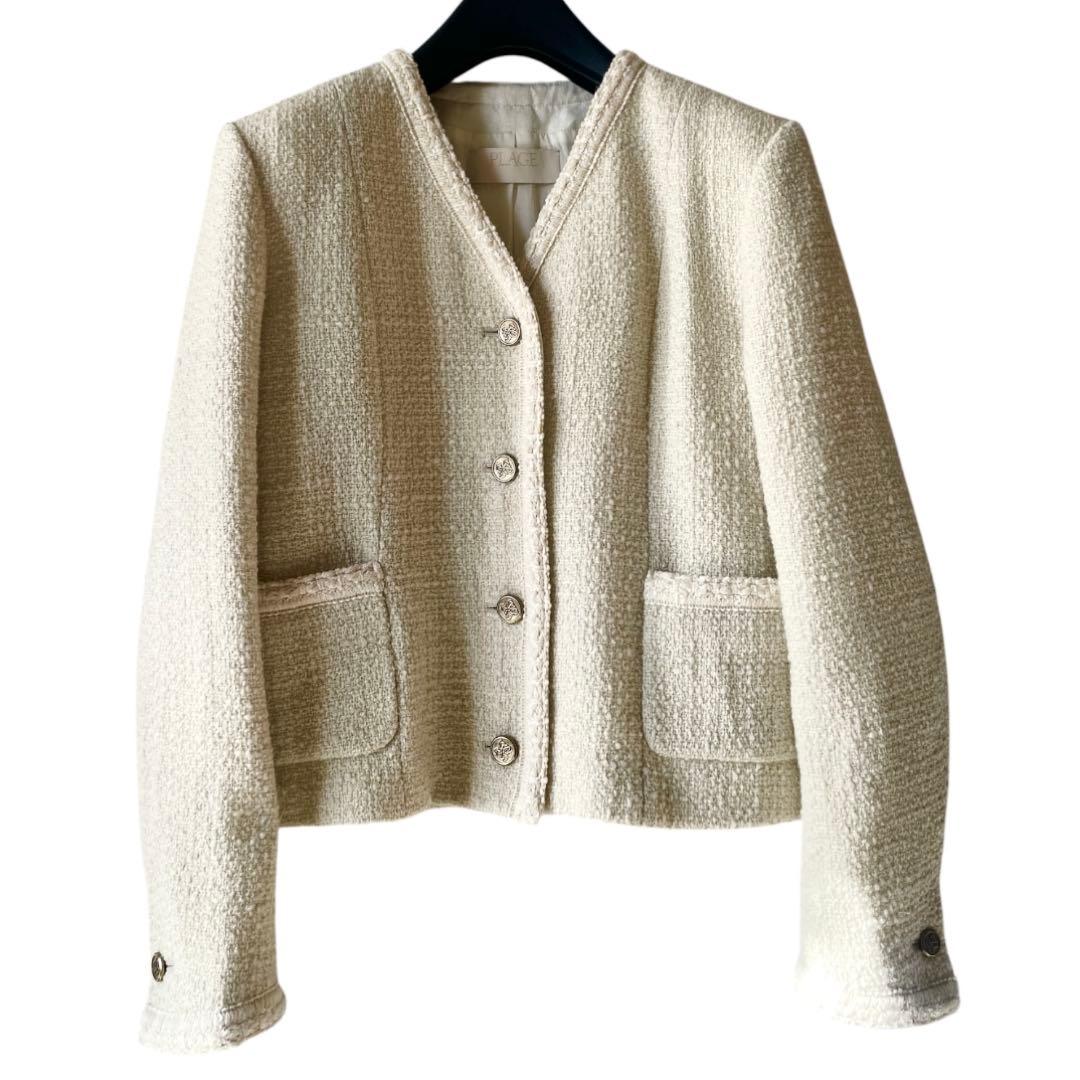 美品✨Plage ツイードジャケット 36 ウール ノーカラー 24AW