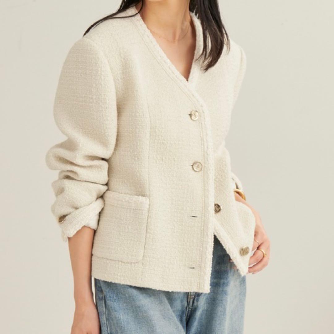 美品✨Plage ツイードジャケット 36 ウール ノーカラー 24AW