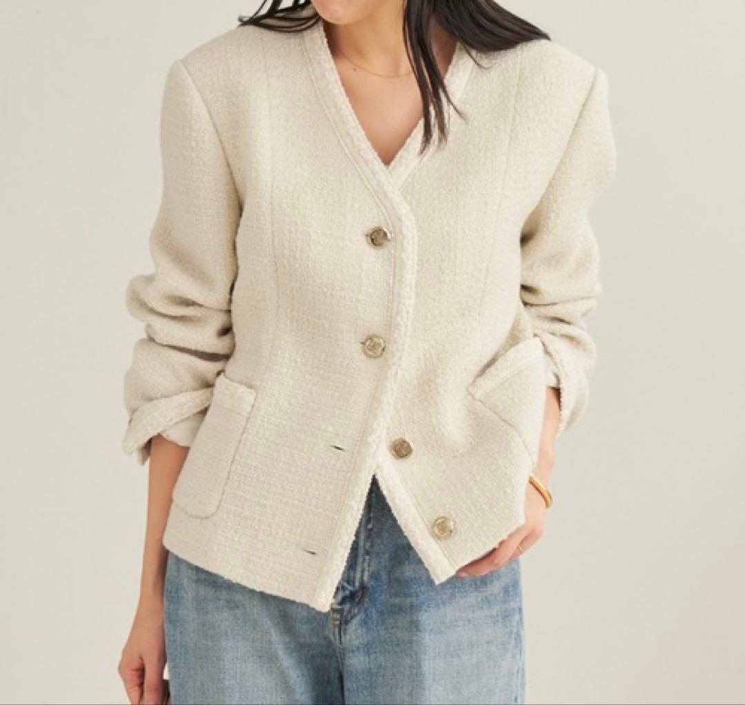 美品✨Plage ツイードジャケット 36 ウール ノーカラー 24AW