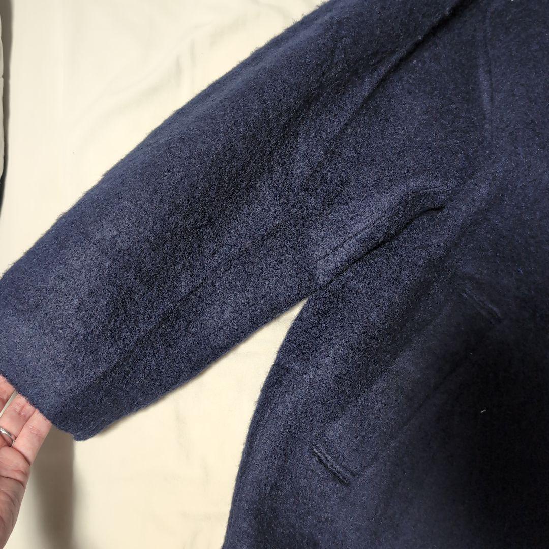 SHIPS any シャギー ノーカラー コクーン コート ネイビー 24AW