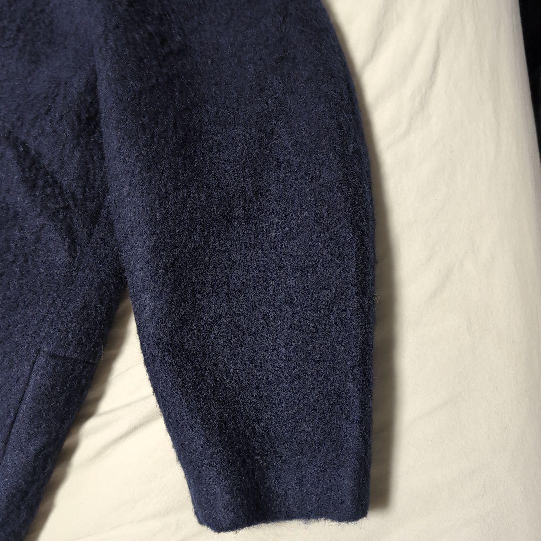 SHIPS any シャギー ノーカラー コクーン コート ネイビー 24AW