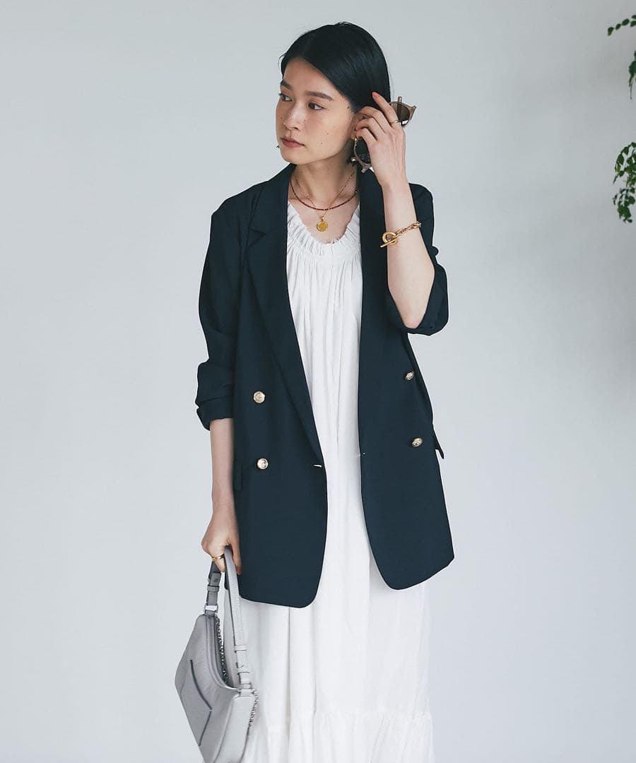 ストレッチツイルテーラードジャケット ネイビー RIVEDROITE リヴドロワ