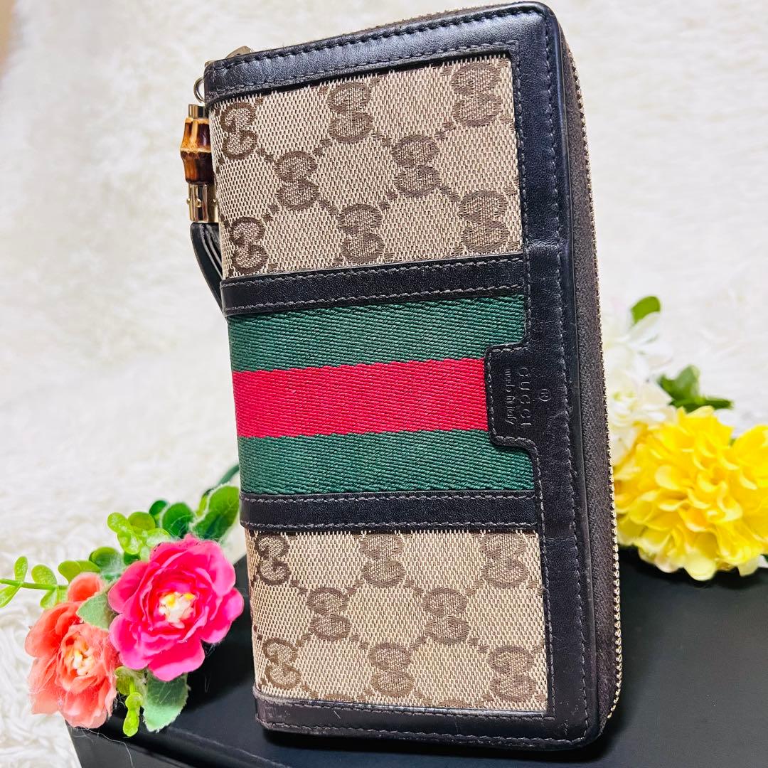 GUCCI✨グッチ✨財布✨ラウンドファスナー✨GGシェリーライン✨バンブー✨希少