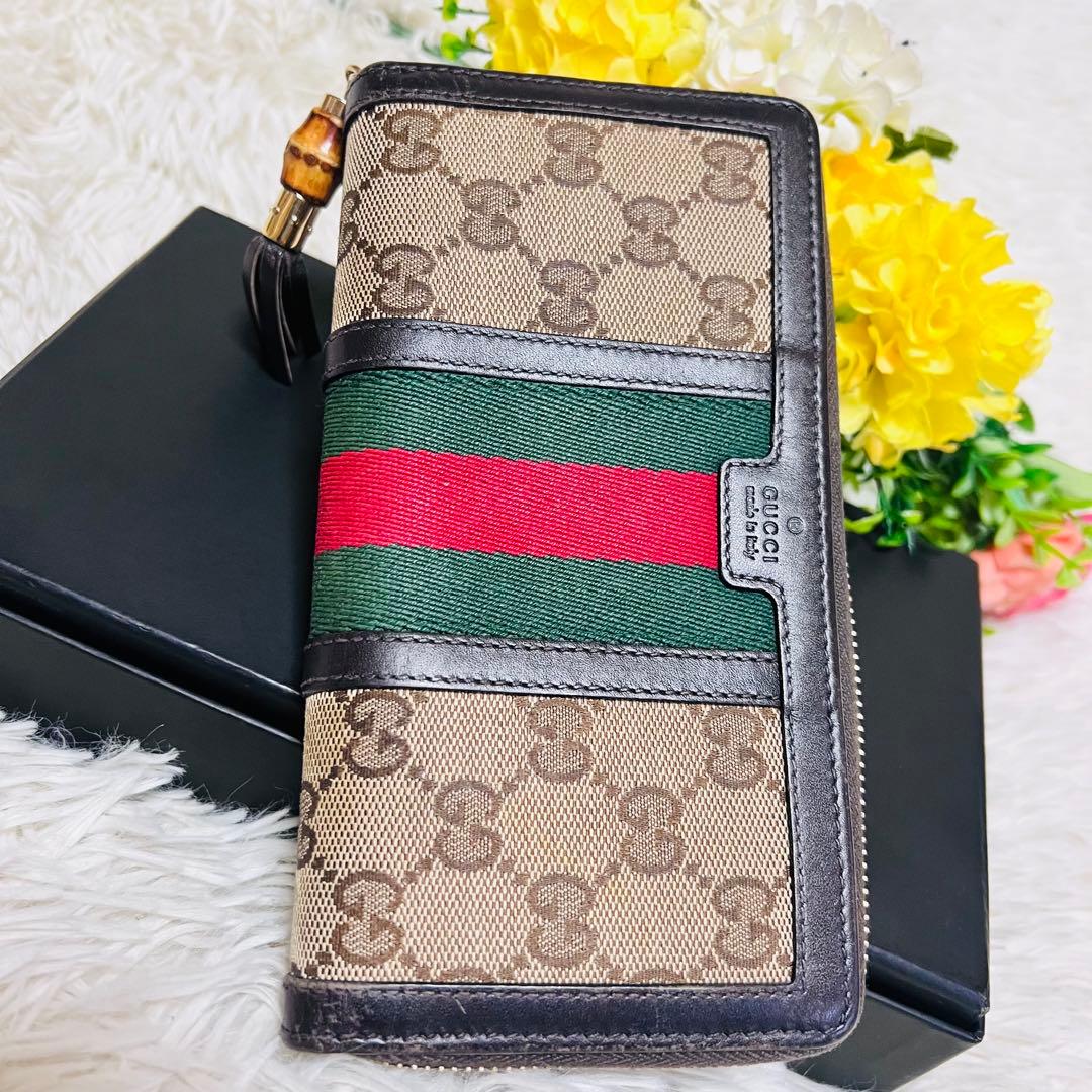 GUCCI✨グッチ✨財布✨ラウンドファスナー✨GGシェリーライン✨バンブー✨希少