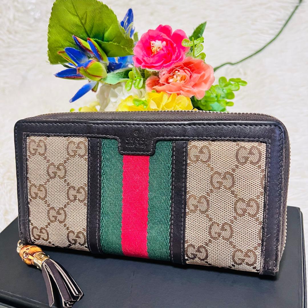 GUCCI✨グッチ✨財布✨ラウンドファスナー✨GGシェリーライン✨バンブー✨希少