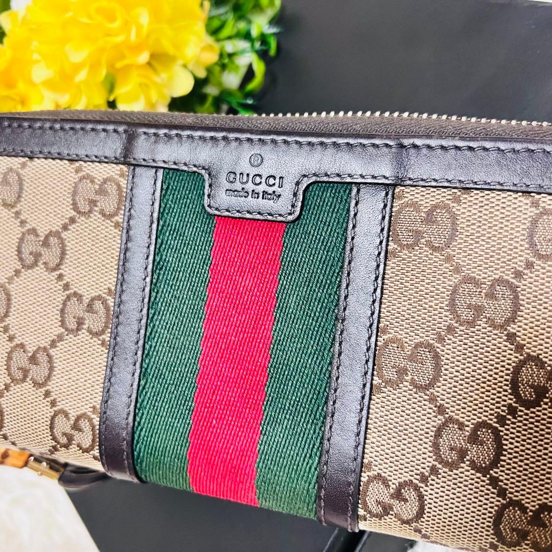 GUCCI✨グッチ✨財布✨ラウンドファスナー✨GGシェリーライン✨バンブー✨希少