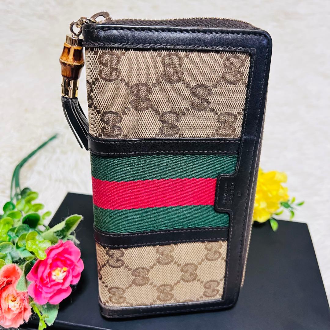 GUCCI✨グッチ✨財布✨ラウンドファスナー✨GGシェリーライン✨バンブー✨希少
