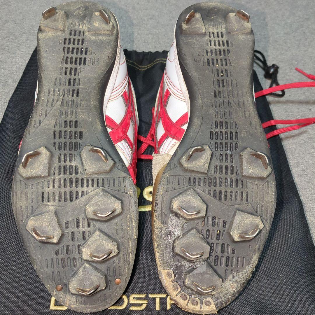 ASICS GOLDSTAGE スパイク ホワイト/レッド超強力Ｐ革付27.5㎝
