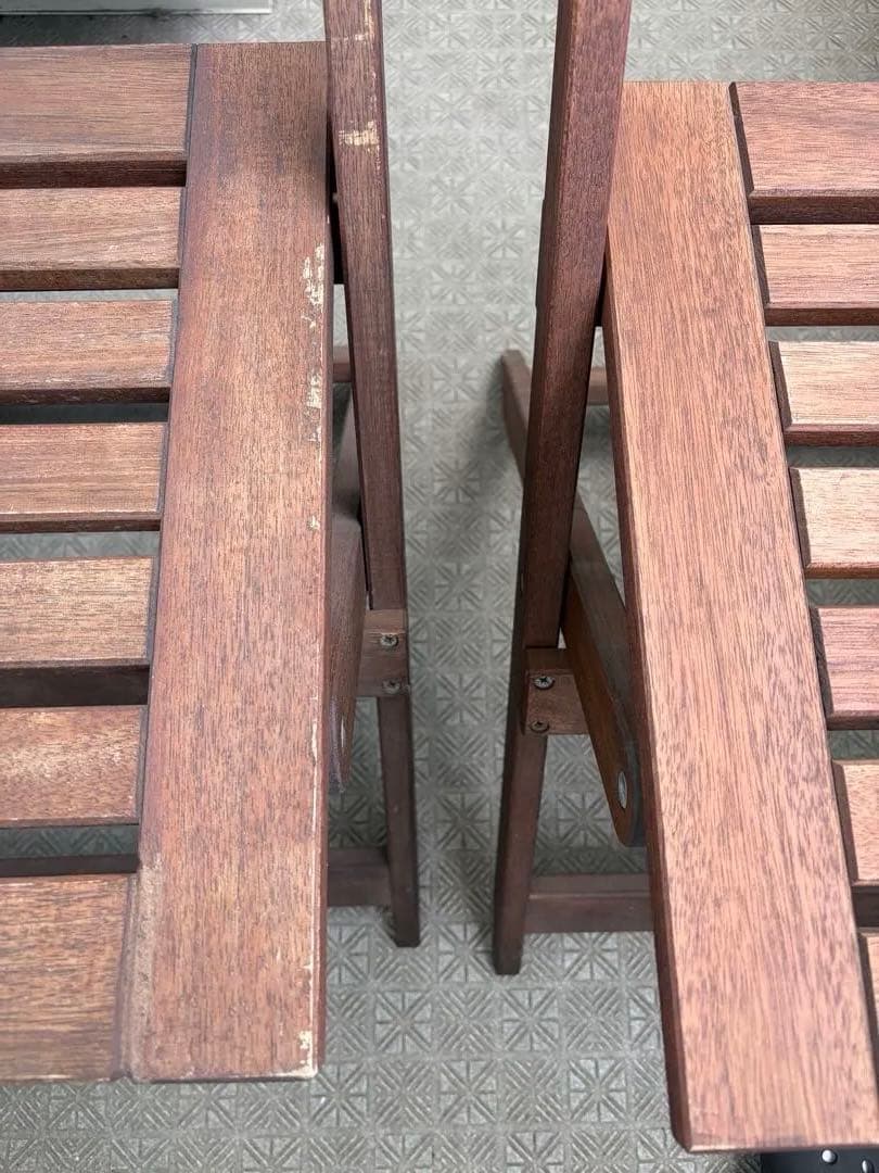 （引き取り可）折りたたみ式木製ガーデンチェア2脚セット